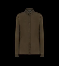 SILK CROCO CHIFFON SHIRT WITH TONAL TF EMBROIDERED LOGO