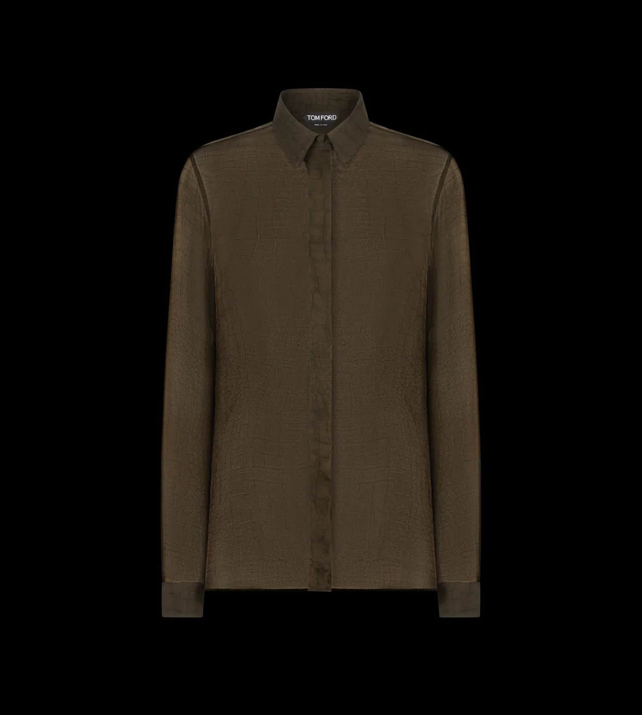 SILK CROCO CHIFFON SHIRT WITH TONAL TF EMBROIDERED LOGO