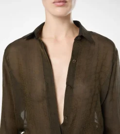 SILK CROCO CHIFFON SHIRT WITH TONAL TF EMBROIDERED LOGO