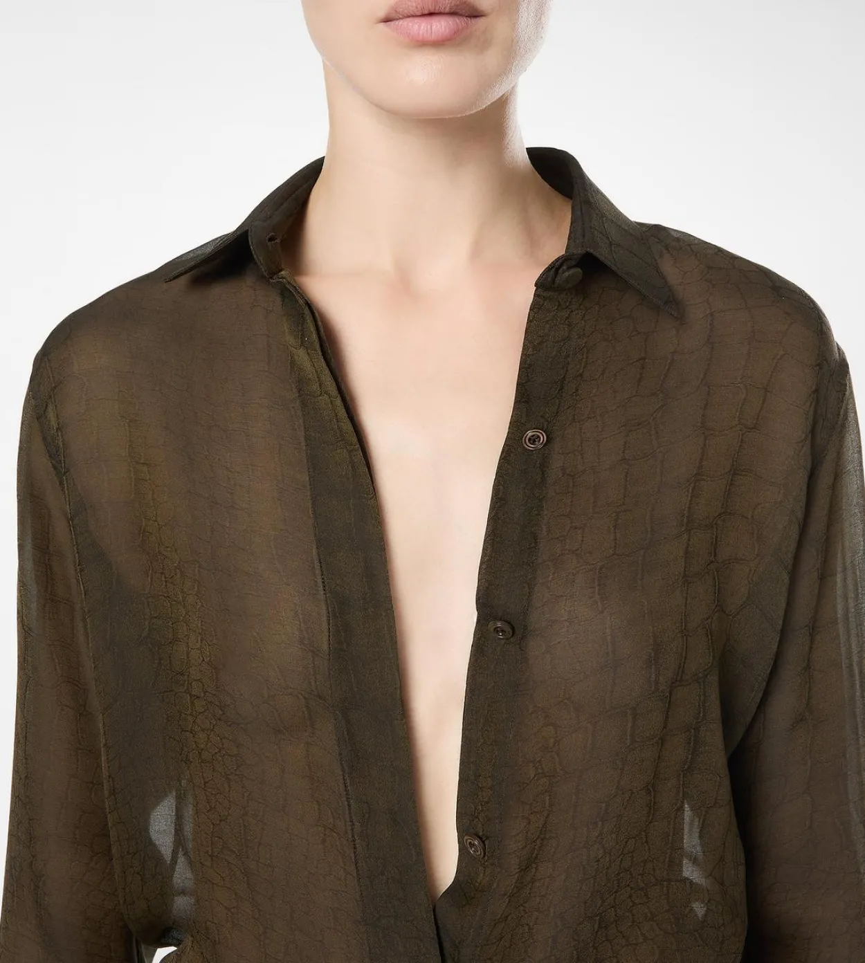 SILK CROCO CHIFFON SHIRT WITH TONAL TF EMBROIDERED LOGO