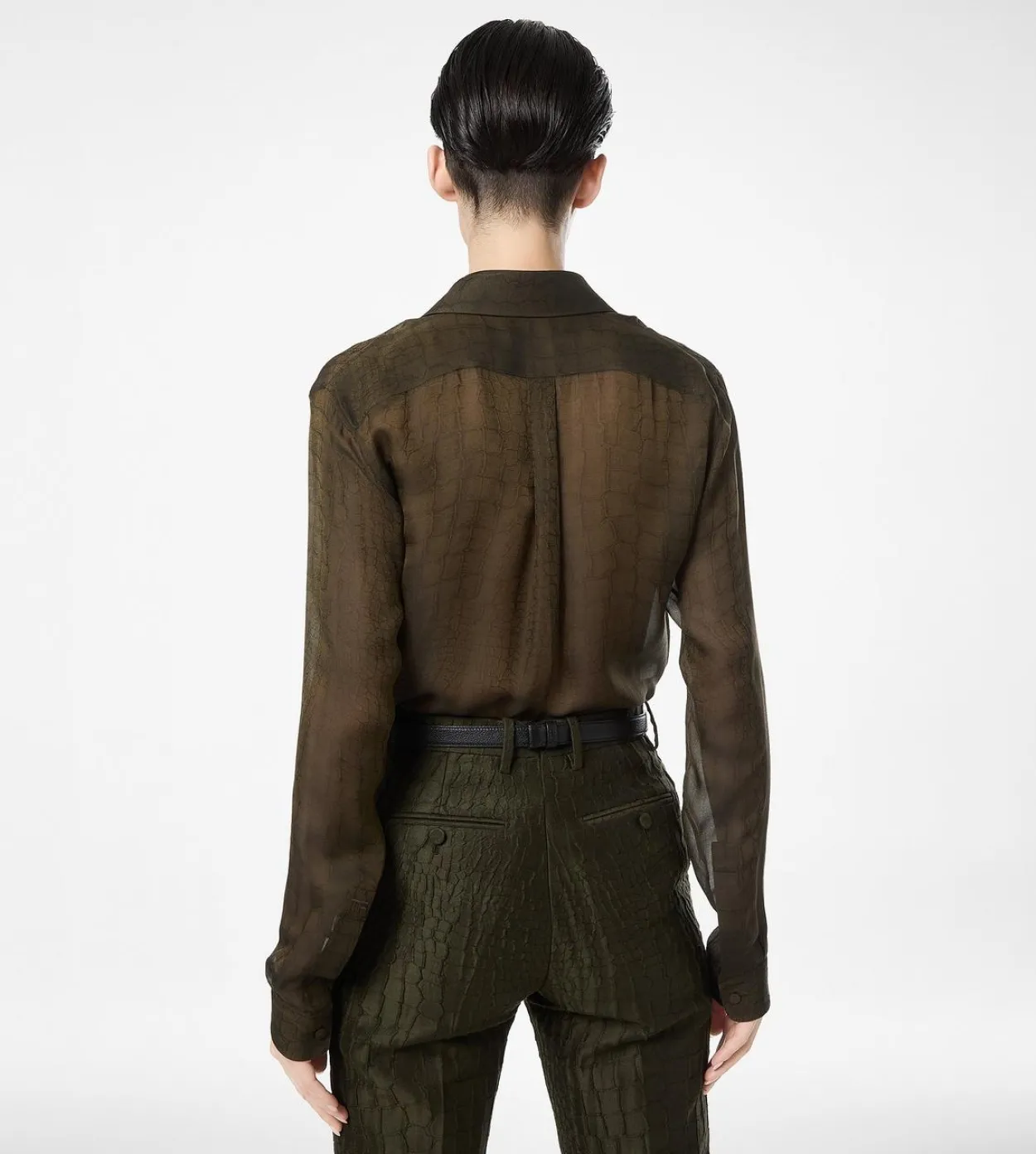 SILK CROCO CHIFFON SHIRT WITH TONAL TF EMBROIDERED LOGO