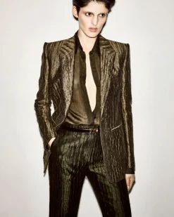 SILK CROCO CHIFFON SHIRT WITH TONAL TF EMBROIDERED LOGO