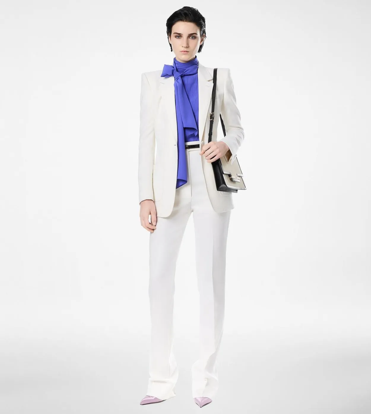 SILK HALTERNECK LAVALLIERE TOP WITH PLISSE DETAIL