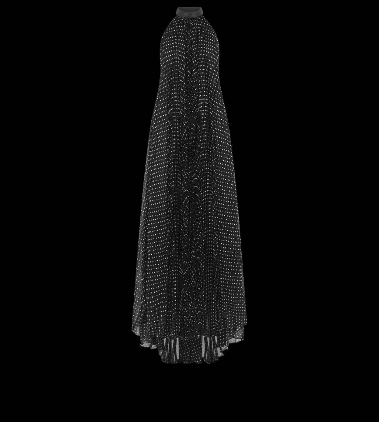 SILK HALTERNECK SUNRAY PLISSE EVENING DRESS WITH LEATHER DETAIL