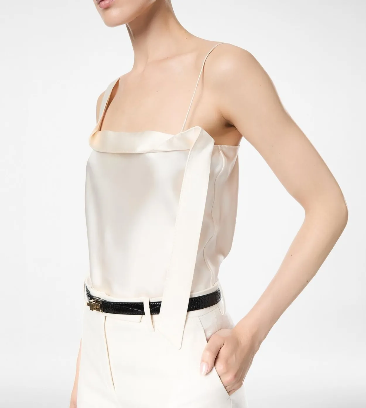 SILK SATIN CAMISOLE TOP WITH TUXEDO BAND