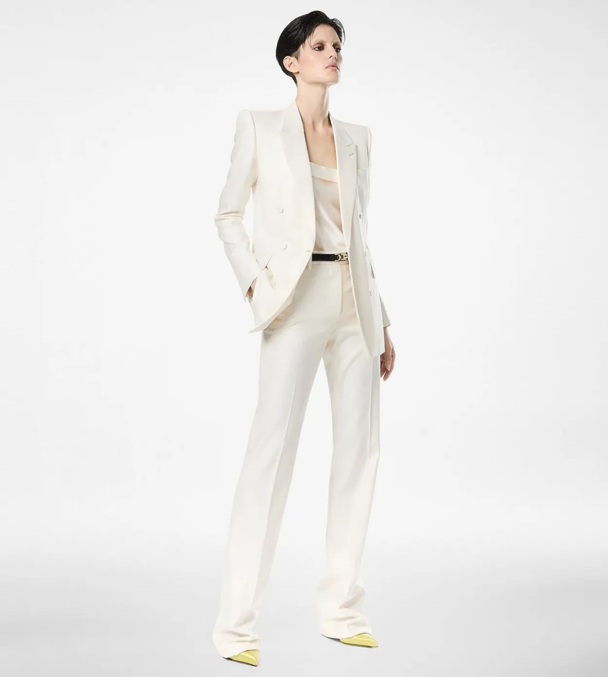 SILK SATIN CAMISOLE TOP WITH TUXEDO BAND