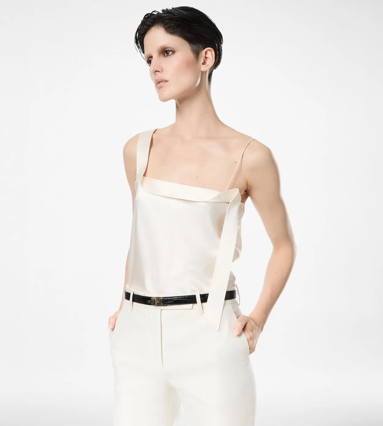 SILK SATIN CAMISOLE TOP WITH TUXEDO BAND