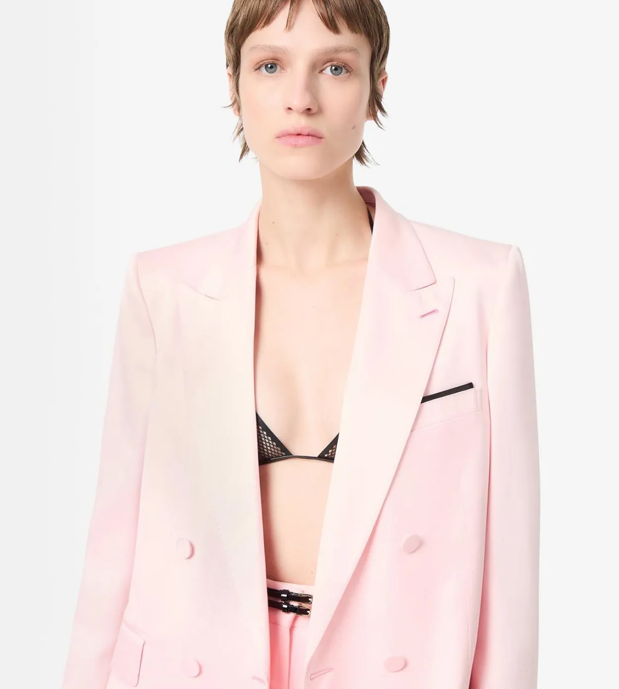 SILK SATIN DOUBLE BREASTED PEAK LAPEL JACKET