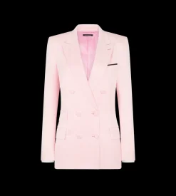 SILK SATIN DOUBLE BREASTED PEAK LAPEL JACKET
