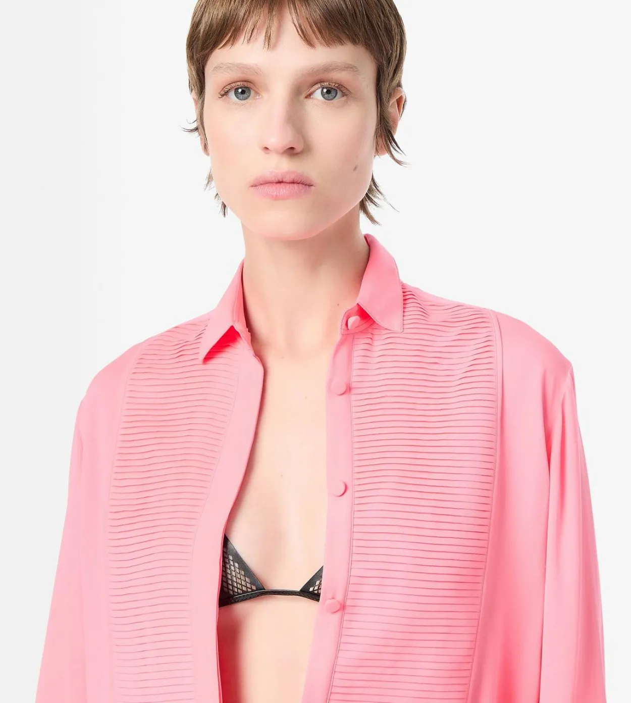 SILK TUXEDO SHIRT WITH PLEATED PLASTRON