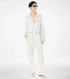 SILK TWILL PJ PANTS WITH PIPING