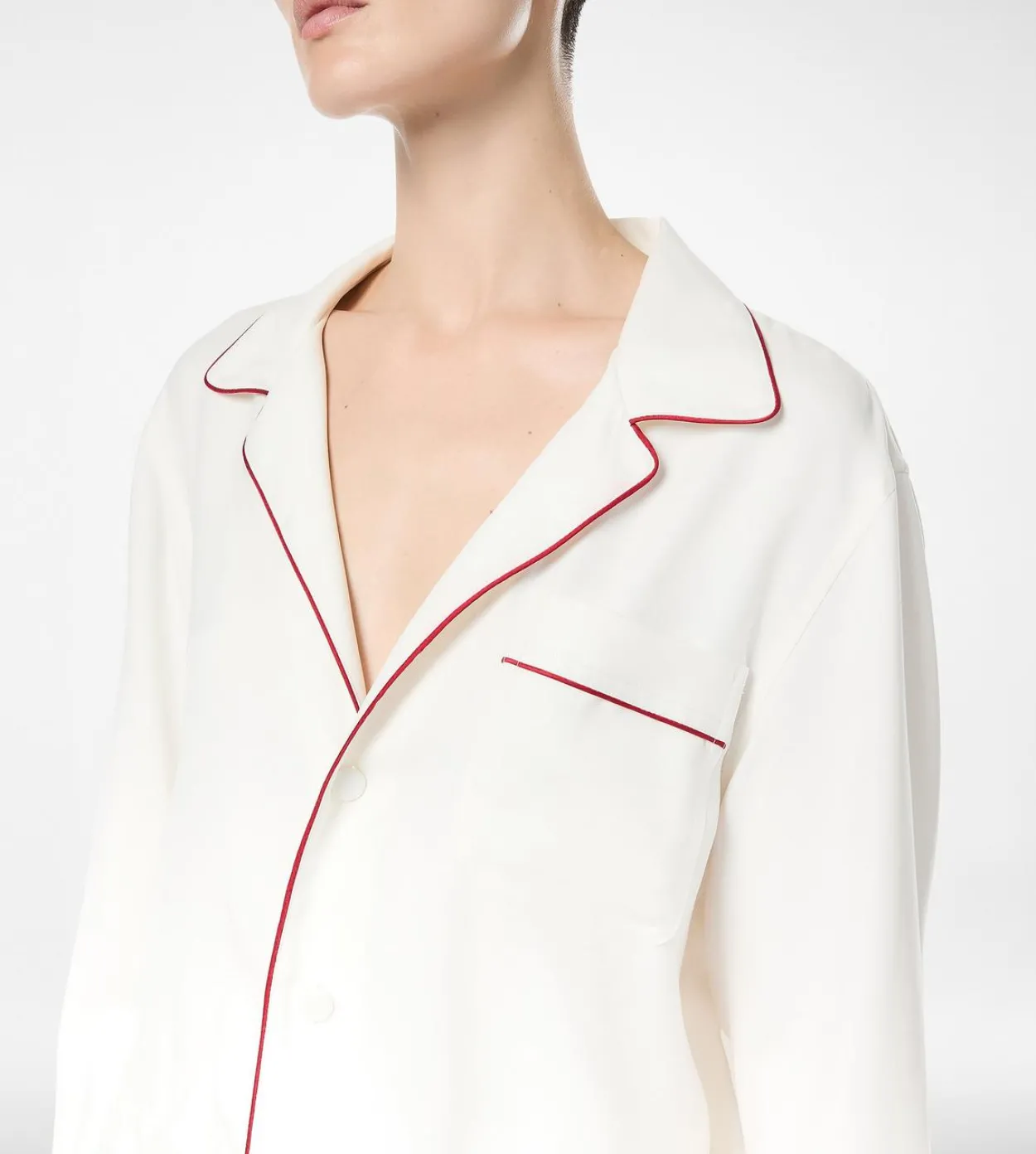 SILK TWILL PJ SHIRT WITH PIPING AND TONAL TF EMBROIDERED LOGO