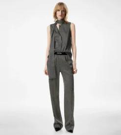 SLEEVELESS LAVALLIERE SILK BLOUSE