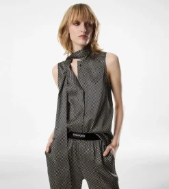 SLEEVELESS LAVALLIERE SILK BLOUSE