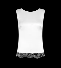 SLEEVELESS SILK TOP WITH V-BACK AND LACE INSERTS