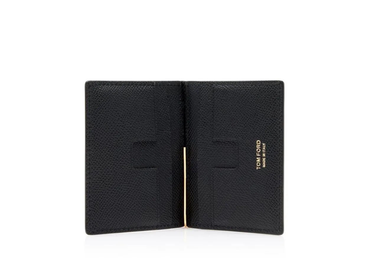 SMALL GRAIN LEATHER FOLDING MONEY CLIP CARDHOLDER