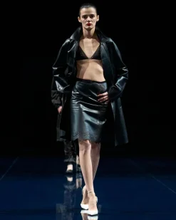 SMOOTH AND LACEWORK LEATHER LINGERIE SKIRT