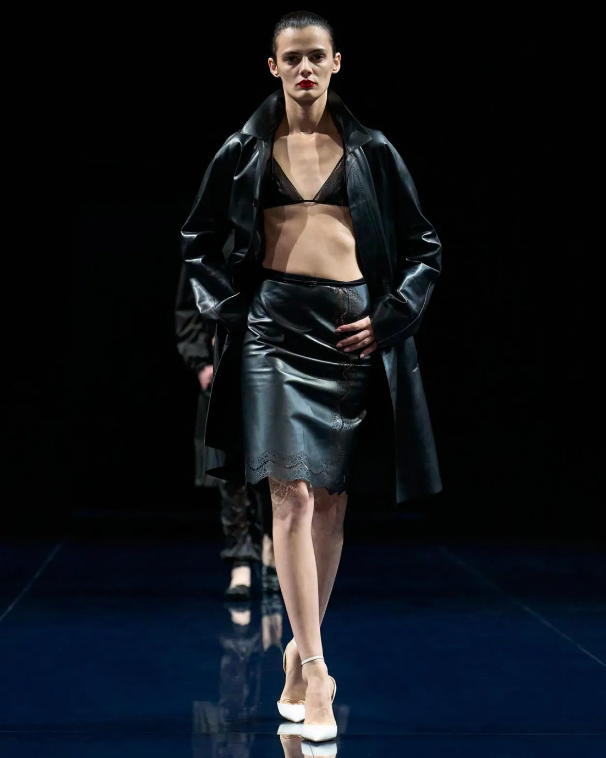 SMOOTH AND LACEWORK LEATHER LINGERIE SKIRT