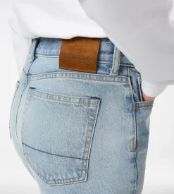 STONE WASHED DENIM STRAIGHT FIT PANTS