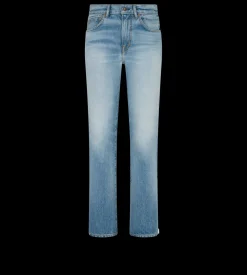 STONE WASHED DENIM STRAIGHT FIT PANTS