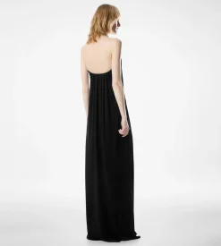 STRAPLESS DRAPED EVENING DRESS