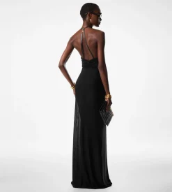 STRETCH JERSEY DEEP V-NECK EVENING DRESS