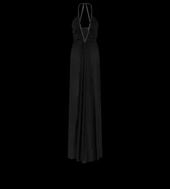 STRETCH JERSEY DEEP V-NECK EVENING DRESS