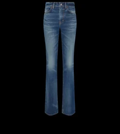 STRETCH RAW DENIM FLARED PANTS