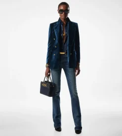 STRETCH RAW DENIM FLARED PANTS