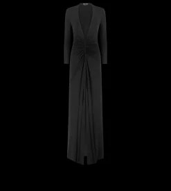 STRETCH SABLE' JERSEY DEEP V-NECK EVENING DRESS