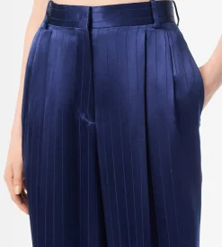 STRIPED HIGH-WAIST TAILORED WIDE LEG PLEATED STRAIGHT PANTS