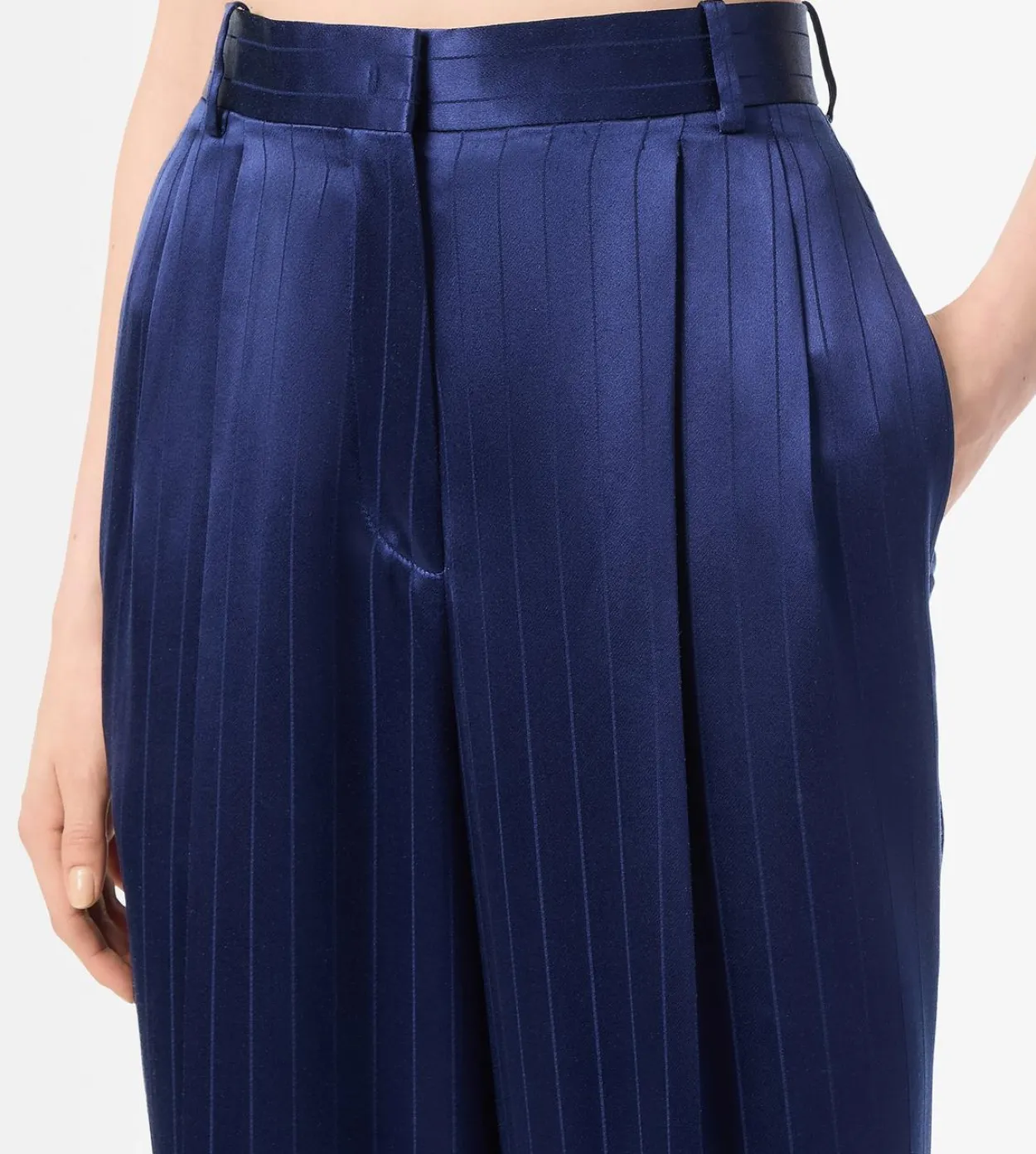 STRIPED HIGH-WAIST TAILORED WIDE LEG PLEATED STRAIGHT PANTS