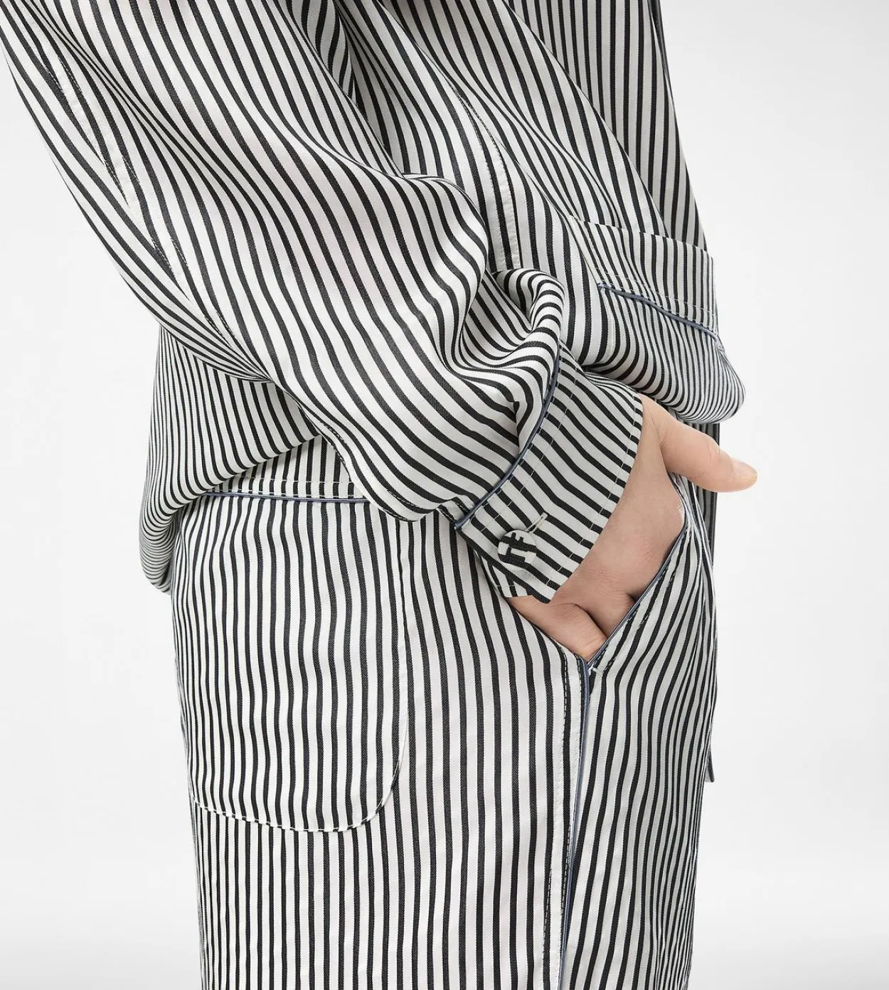 STRIPED SILK PJ SHIRT WITH PIPING AND TONAL TF EMBROIDERED LOGO