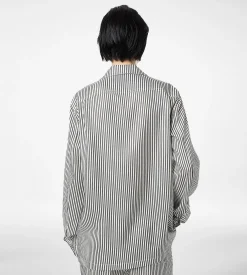 STRIPED SILK PJ SHIRT WITH PIPING AND TONAL TF EMBROIDERED LOGO