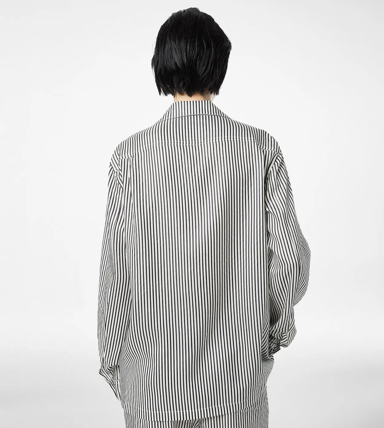 STRIPED SILK PJ SHIRT WITH PIPING AND TONAL TF EMBROIDERED LOGO