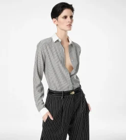 STRIPED SILK SHIRT WITH CONTRAST DETAILS