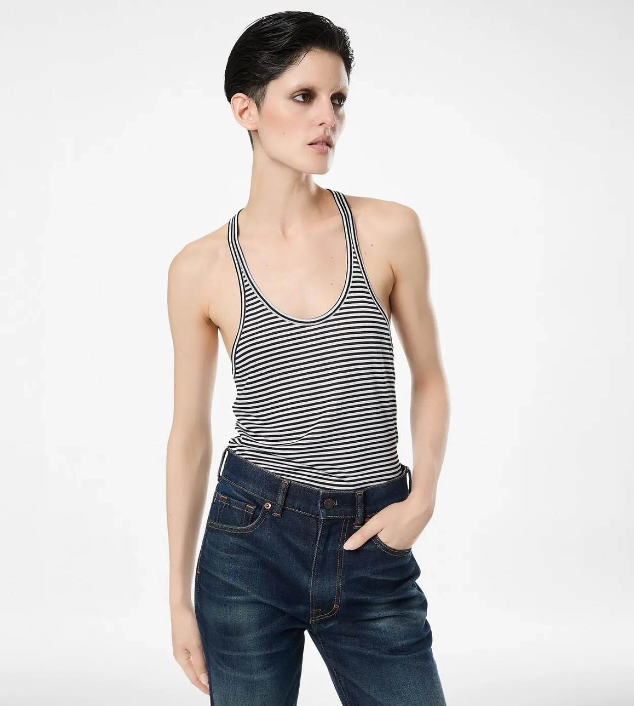 STRIPED TANK TOP WITH TONAL TF EMBROIDERED LOGO