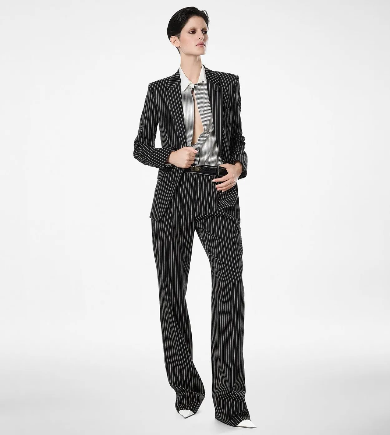STRIPED WOOL COTTON BARATHEA SINGLE BREASTED JACKET