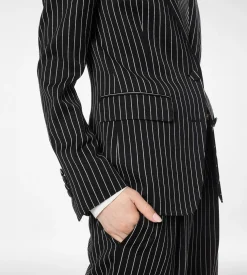STRIPED WOOL COTTON BARATHEA SINGLE BREASTED JACKET