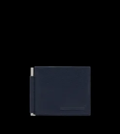 SUPPLE GRAIN LEATHER ELONGATED T LINE MONEY CLIP WALLET