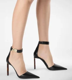 SUPPLE GRAIN LEATHER T LATCH ANKLE STRAP PUMP