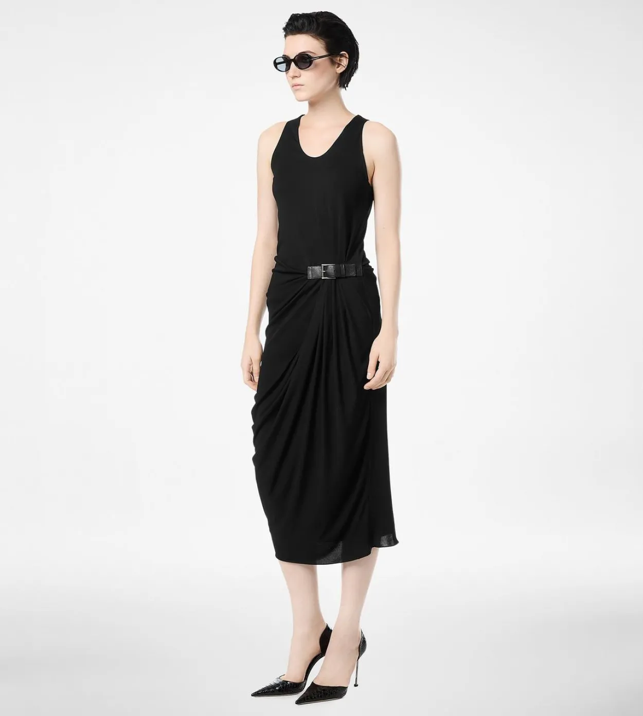 TANK TOP DRESS WITH LEATHER DETAIL