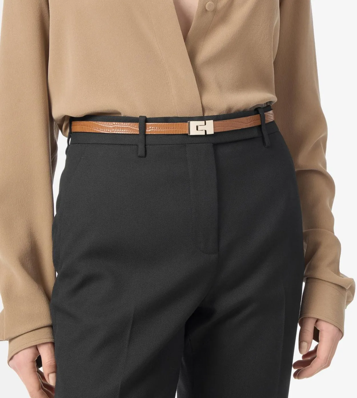 TEJUS-EFFECT PRINTED LEATHER INTERLOCK T BELT