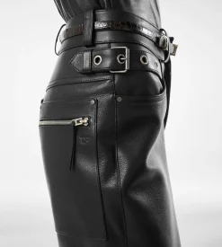 TEXTURED GRAIN LEATHER LEATHER BIKER PANTS