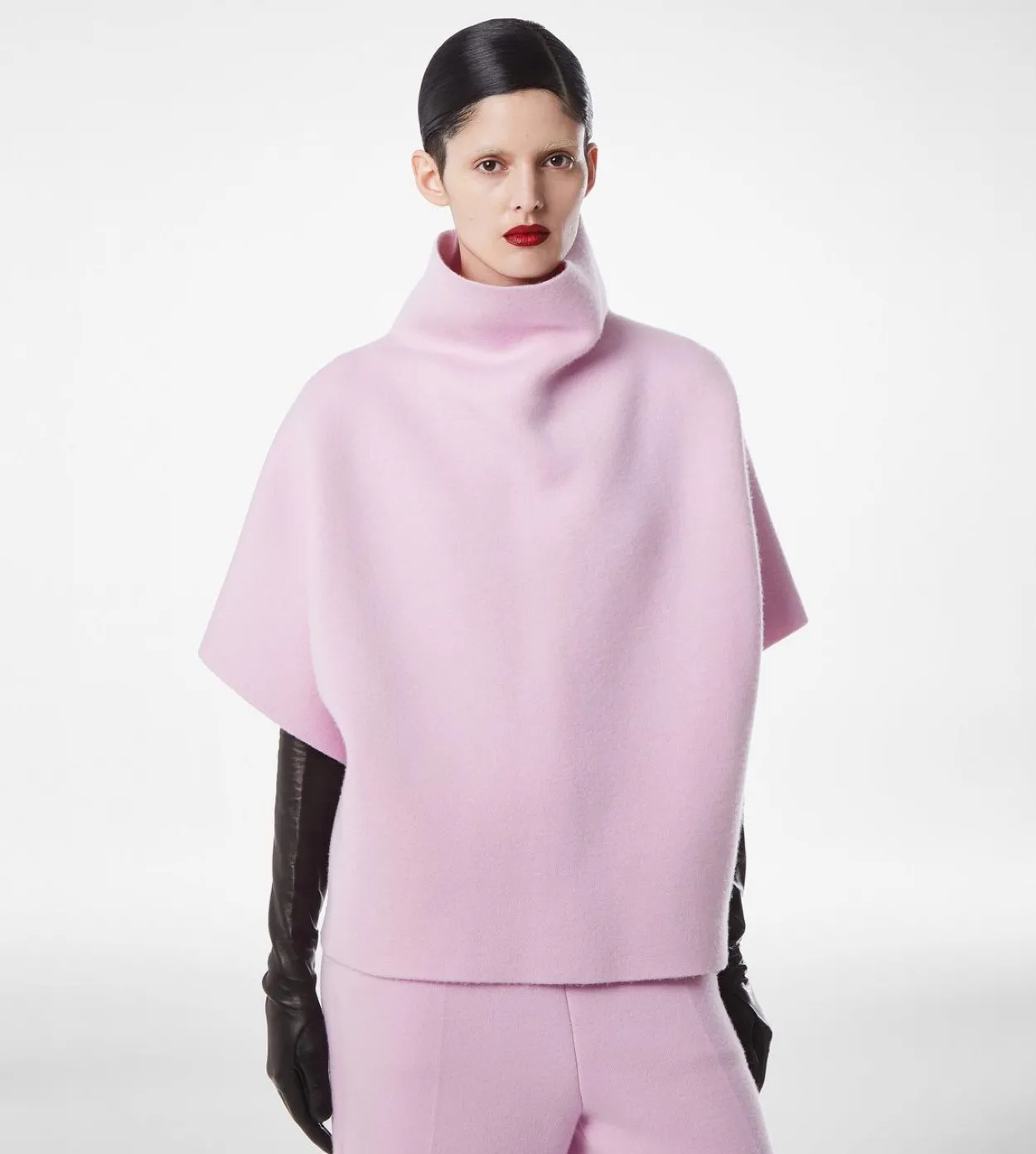 ULTRAFINE CASHMERE BLEND FUNNEL NECK SCULPTURAL T-SHIRT