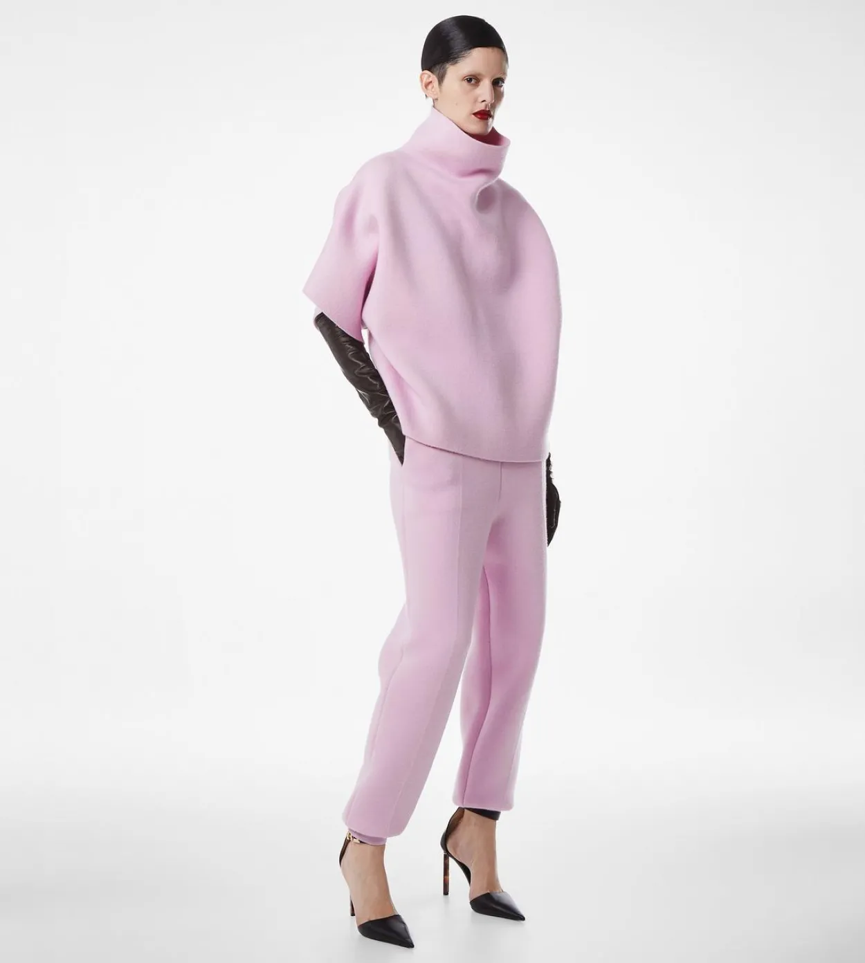 ULTRAFINE CASHMERE BLEND FUNNEL NECK SCULPTURAL T-SHIRT