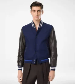 VARSITY BOMBER WITH LEATHER SLEEVES