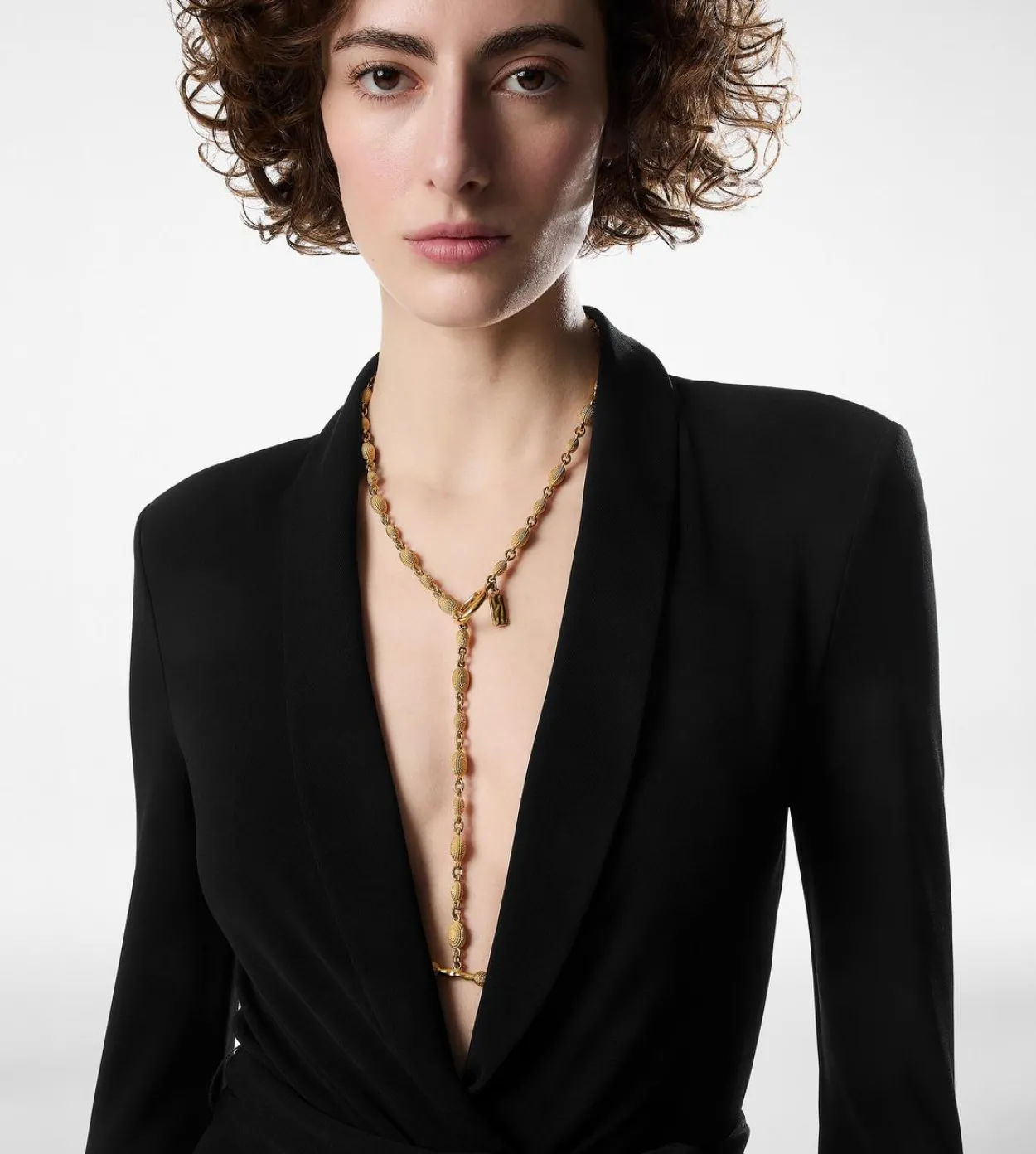 VINTAGE GOLD BRASS GRACE LARIAT NECKLACE
