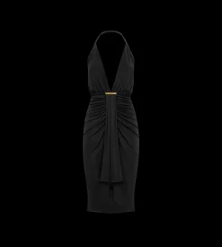 V-NECK COCKTAIL DRESS WITH DRAPED WATERFALL CENTRE FRONT DETAIL