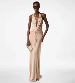 V-NECK CRISS-CROSS EVENING DRESS